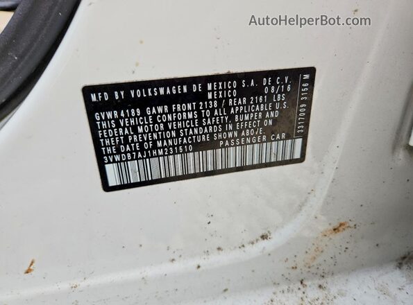3VWDB7AJ1HM231510 2017 VOLKSWAGEN JETTA White Engine compartment view
