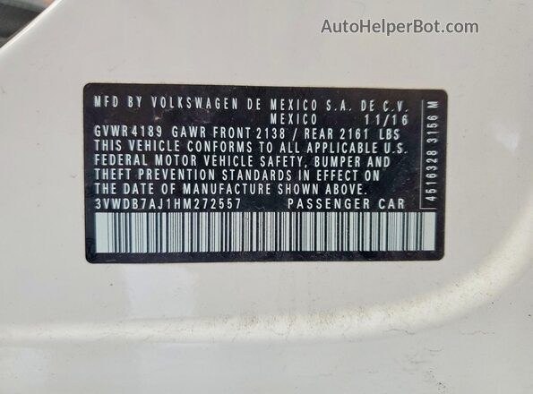 3VWDB7AJ1HM272557 2017 VOLKSWAGEN JETTA White VIN sticker view