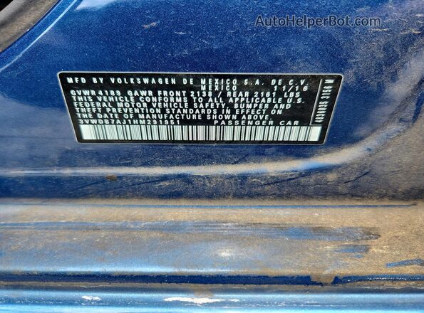3VWDB7AJ1HM291951 2017 VOLKSWAGEN JETTA Синий Вид подкапотного пространства
