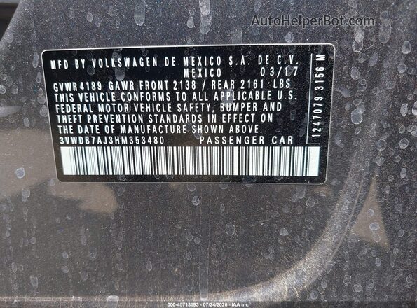 3VWDB7AJ3HM353480 2017 VOLKSWAGEN JETTA Gray Շարժիչի բաժամունքի տեսք