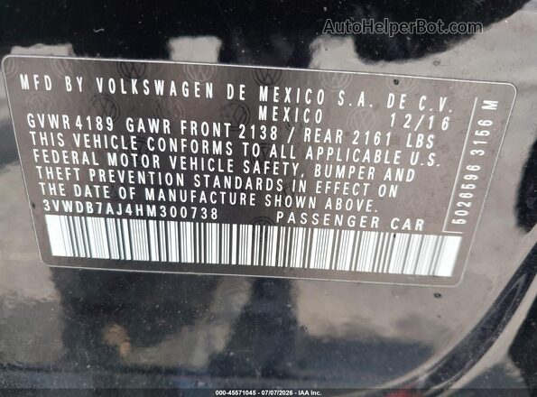 3VWDB7AJ4HM300738 2017 VOLKSWAGEN JETTA Black Engine compartment view