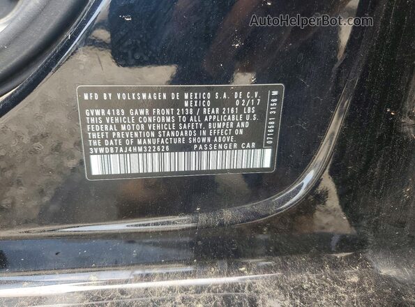 3VWDB7AJ4HM322626 2017 VOLKSWAGEN JETTA Black Widok komory silnika