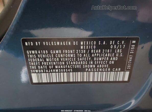 3VWDB7AJ4HM388545 2017 VOLKSWAGEN JETTA Синий Вид подкапотного пространства