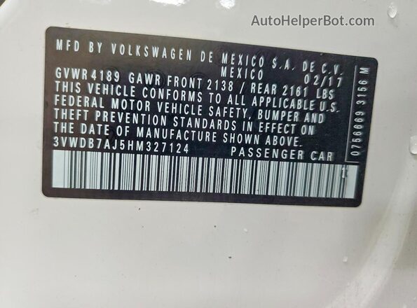 3VWDB7AJ5HM327124 2017 VOLKSWAGEN JETTA Белый Вид подкапотного пространства