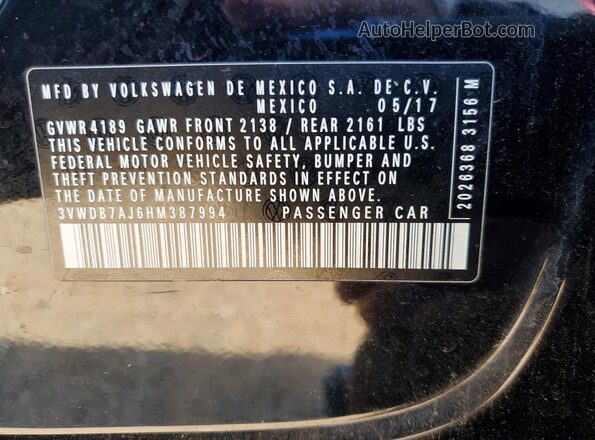 3VWDB7AJ6HM387994 2017 VOLKSWAGEN JETTA Черный Вид подкапотного пространства
