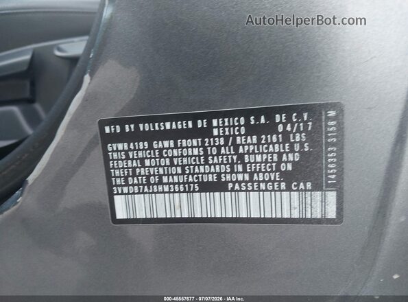 3VWDB7AJ8HM366175 2017 VOLKSWAGEN JETTA Серый Вид подкапотного пространства