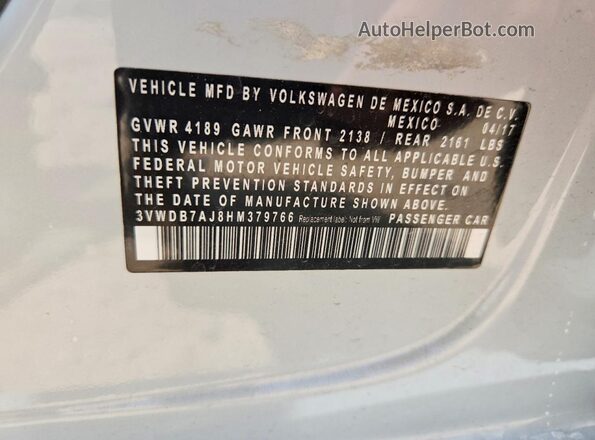3VWDB7AJ8HM379766 2017 VOLKSWAGEN JETTA Gray Widok komory silnika