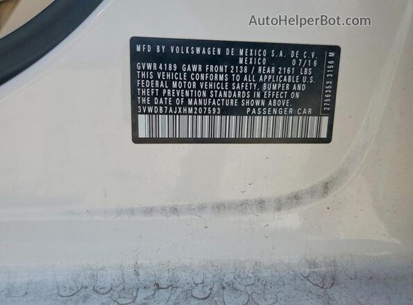 3VWDB7AJXHM207593 2017 VOLKSWAGEN JETTA Белый Вид подкапотного пространства