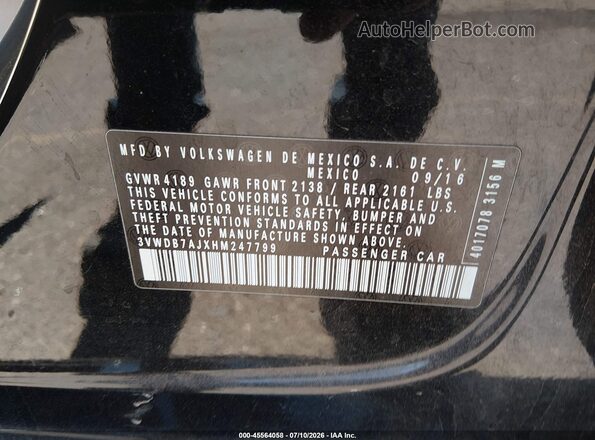 3VWDB7AJXHM247799 2017 VOLKSWAGEN JETTA Black Widok komory silnika