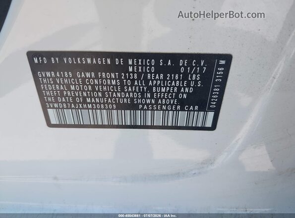 3VWDB7AJXHM308309 2017 VOLKSWAGEN JETTA White ძრავის განყოფილების ხედი