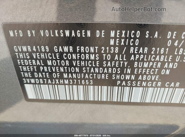3VWDB7AJXHM371653 2017 VOLKSWAGEN JETTA Gray Engine compartment view