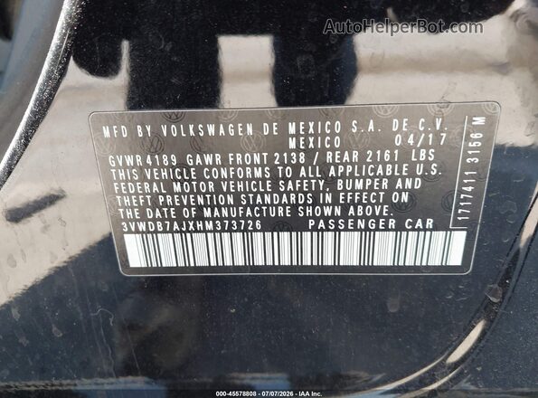 3VWDB7AJXHM373726 2017 VOLKSWAGEN JETTA Black Widok komory silnika