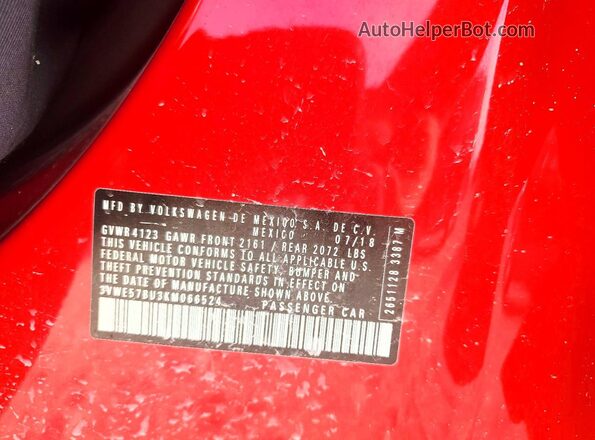 3VWE57BU3KM066524 2019 VOLKSWAGEN JETTA Красный Вид подкапотного пространства