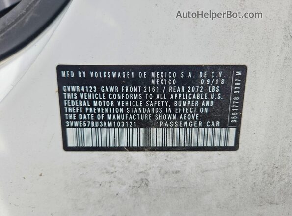 3VWE57BU3KM103121 2019 VOLKSWAGEN JETTA White Widok komory silnika