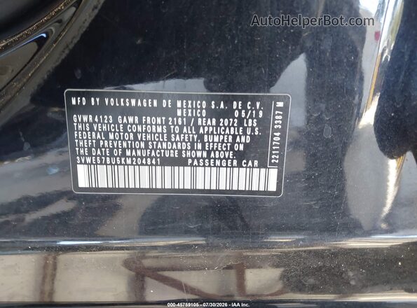 3VWE57BU5KM204841 2019 VOLKSWAGEN JETTA Черный Вид подкапотного пространства