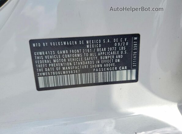 3VWE57BU6LM098367 2020 VOLKSWAGEN JETTA Белый Вид подкапотного пространства