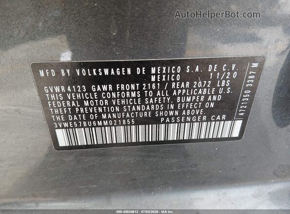 3VWE57BU6MM021855 2021 VOLKSWAGEN JETTA Gray Widok komory silnika