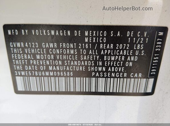3VWE57BU6MM096586 2021 VOLKSWAGEN JETTA White Widok komory silnika