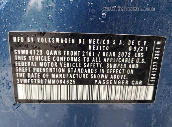 3VWE57BU7MM084625 2021 VOLKSWAGEN JETTA Blue VIN կոդի պիտակի տեսք
