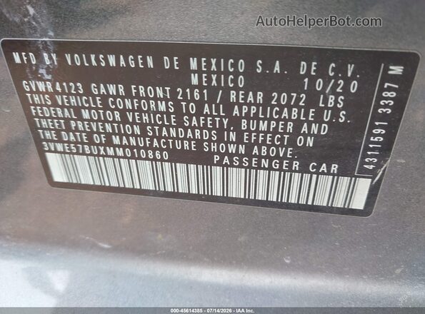 3VWE57BUXMM010860 2021 VOLKSWAGEN JETTA Gray Vista del compartimento del motor