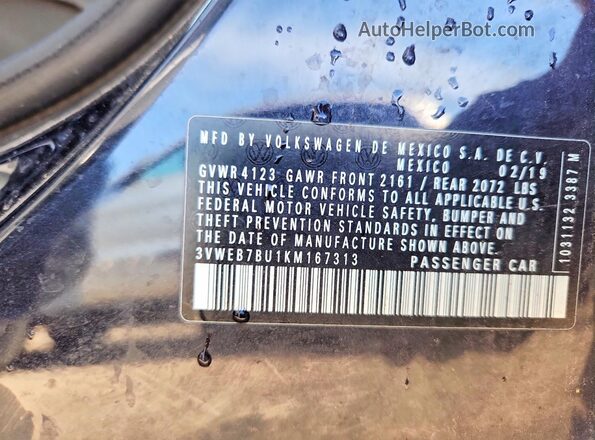 3VWEB7BU1KM167313 2019 VOLKSWAGEN JETTA Black VIN sticker view