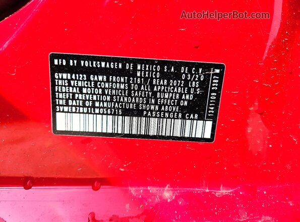 3VWEB7BU1LM056715 2020 VOLKSWAGEN JETTA Red Vista del compartimento del motor