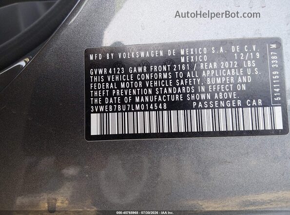 3VWEB7BU7LM014548 2020 VOLKSWAGEN JETTA Серый Вид подкапотного пространства