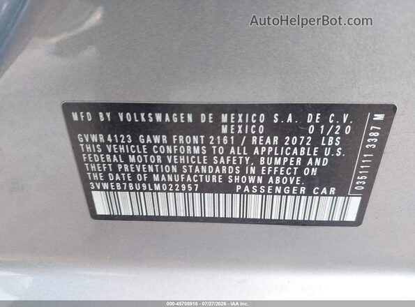 3VWEB7BU9LM022957 2020 VOLKSWAGEN JETTA Silver Engine compartment view