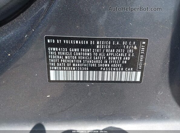 3VWEB7BUXKM125366 2019 VOLKSWAGEN JETTA Gray Engine compartment view