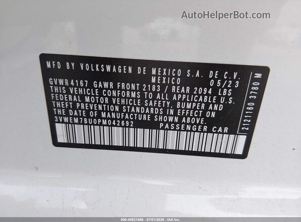 3VWEM7BU0PM042692 2023 VOLKSWAGEN JETTA White Widok komory silnika