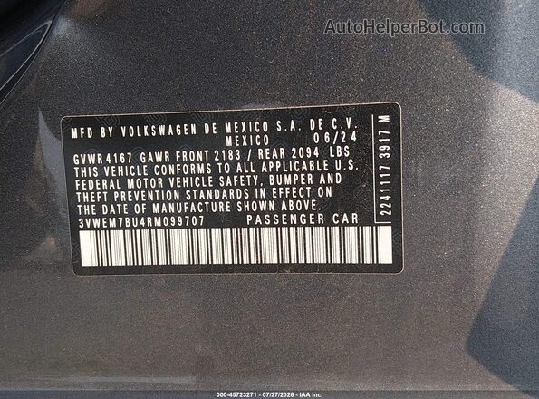 3VWEM7BU4RM099707 2024 VOLKSWAGEN JETTA Gray Вид підкапотного простору