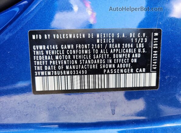 3VWEM7BU5RM033490 2024 VOLKSWAGEN JETTA Blue Vista del compartimento del motor