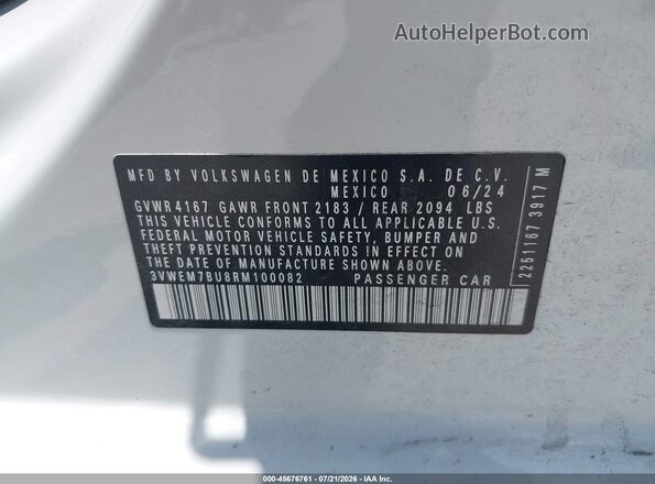 3VWEM7BU8RM100082 2024 VOLKSWAGEN JETTA White ძრავის განყოფილების ხედი