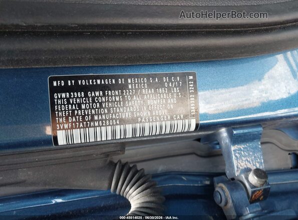 3VWF17AT7HM628054 2017 VOLKSWAGEN BEETLE Blue Engine compartment view