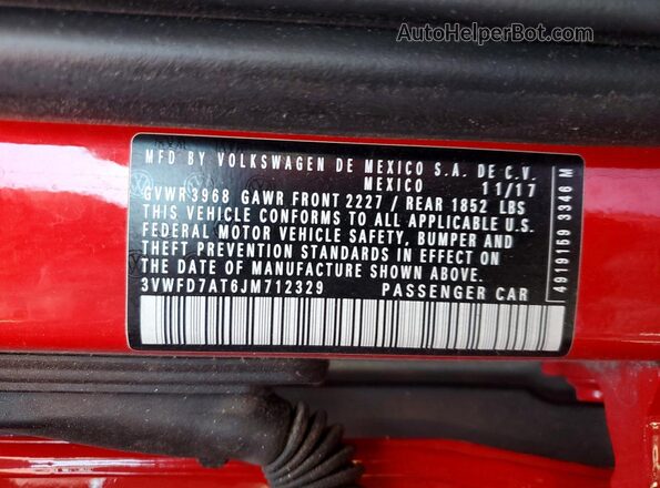 3VWFD7AT6JM712329 2018 VOLKSWAGEN BEETLE Red Շարժիչի բաժամունքի տեսք