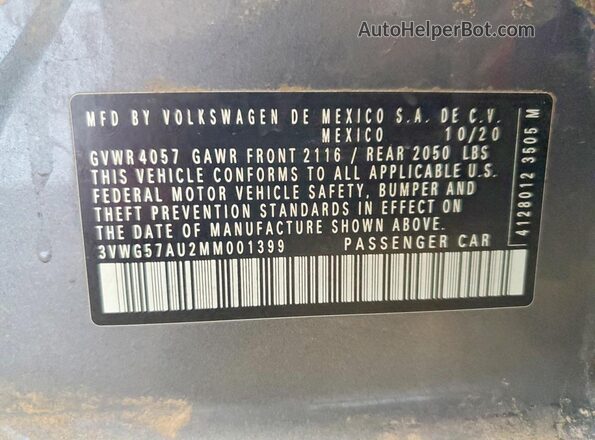 3VWG57AU2MM001399 2021 VOLKSWAGEN GOLF Gray ძრავის განყოფილების ხედი
