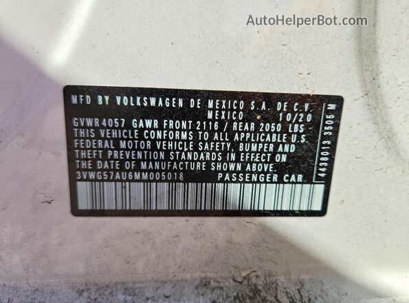 3VWG57AU6MM005018 2021 VOLKSWAGEN GOLF White ძრავის განყოფილების ხედი