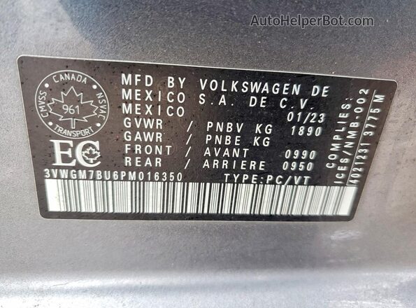 3VWGM7BU6PM016350 2023 VOLKSWAGEN JETTA Серый Вид наклейки с VIN-кодом
