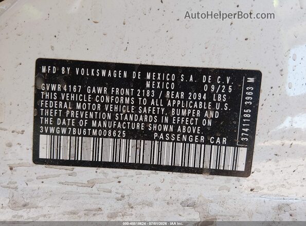 3VWGW7BU6TM008625 2026 VOLKSWAGEN JETTA White Vista del compartimento del motor