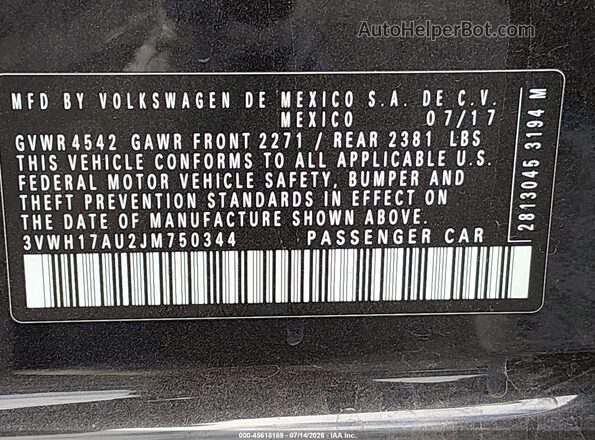 3VWH17AU2JM750344 2018 VOLKSWAGEN GOLF Black Widok komory silnika