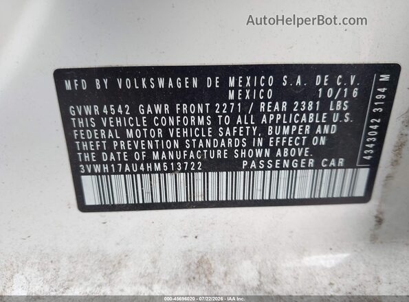 3VWH17AU4HM513722 2017 VOLKSWAGEN GOLF White Widok komory silnika