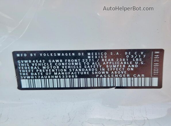3VWH17AU8HM533889 2017 VOLKSWAGEN GOLF White Engine compartment view