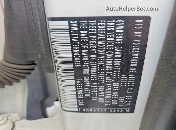 3VWJ17AT8HM606865 2017 VOLKSWAGEN BEETLE White ძრავის განყოფილების ხედი