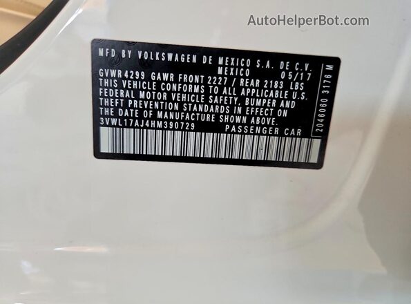 3VWL17AJ4HM390729 2017 VOLKSWAGEN JETTA White VIN sticker view