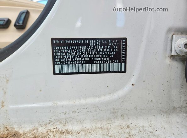 3VWL17AJ9HM398597 2017 VOLKSWAGEN JETTA White Widok naklejki z numerem VIN