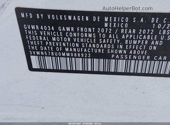 3VWN57BU0MM088922 2021 VOLKSWAGEN JETTA White Вид підкапотного простору