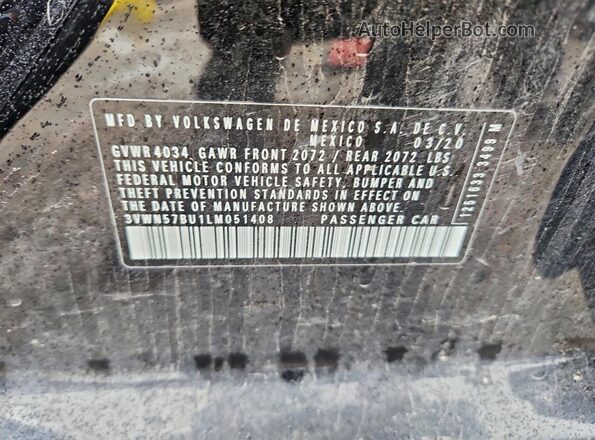 3VWN57BU1LM051408 2020 VOLKSWAGEN JETTA Black Շարժիչի բաժամունքի տեսք
