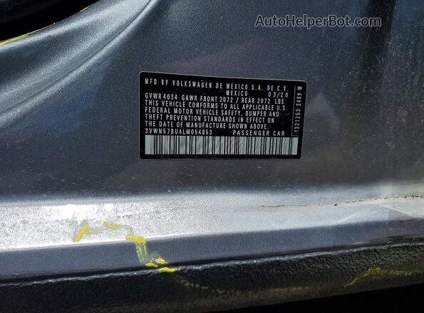 3VWN57BU4LM054853 2020 VOLKSWAGEN JETTA Silver Vista de la etiqueta del VIN