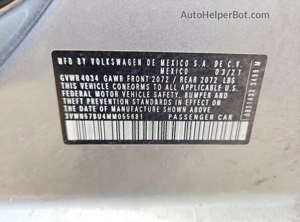 3VWN57BU4MM055681 2021 VOLKSWAGEN JETTA Silver Вид наклейки з VIN-кодом