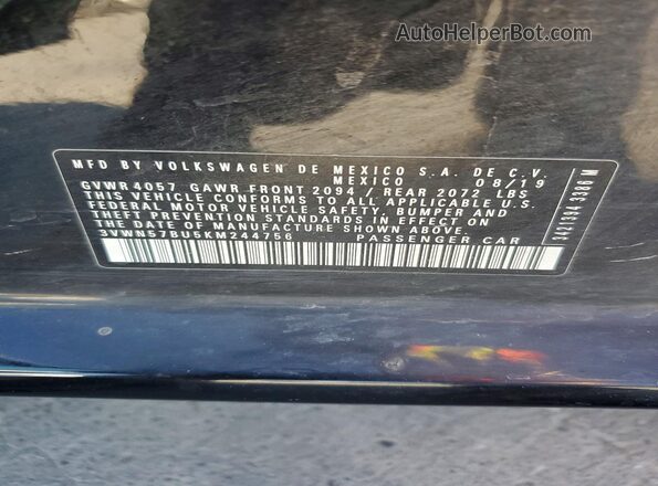 3VWN57BU5KM244756 2019 VOLKSWAGEN JETTA Black Widok komory silnika